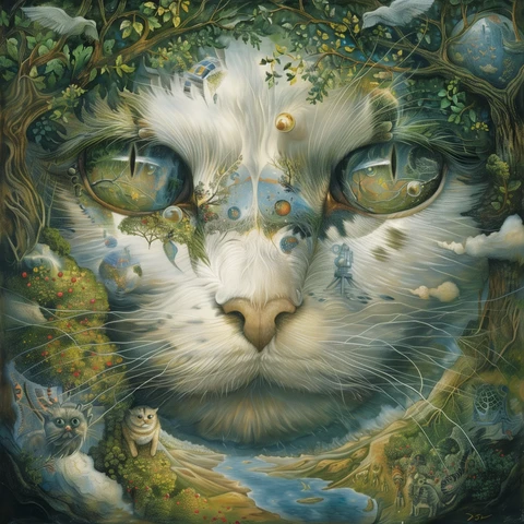 Earth Day Cat with green eyes.