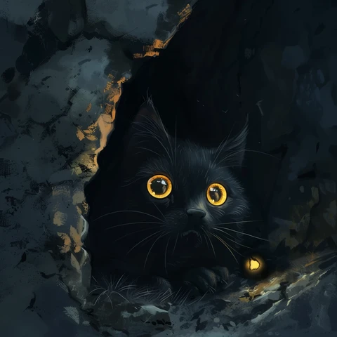 Glowing orange eyes from the cave.