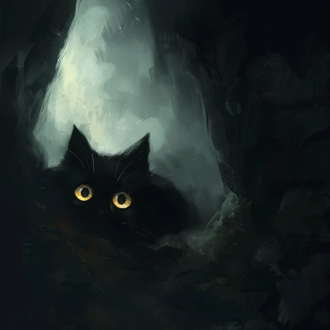 Glowing Cat eyes lighting from the dark cave. 