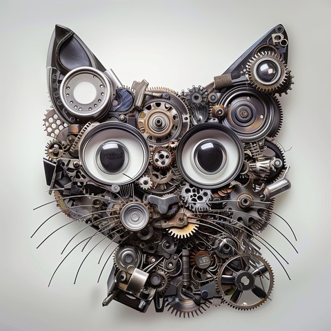 Gear Head Cat made of gears.