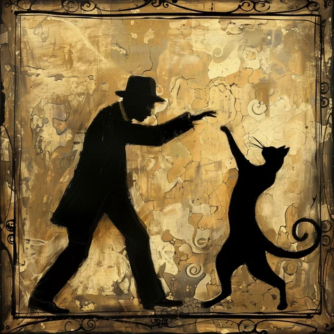 Cat and Man dancing in shadow. 