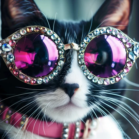 Bicolor Cat wearing Cat Eye studded glasses!