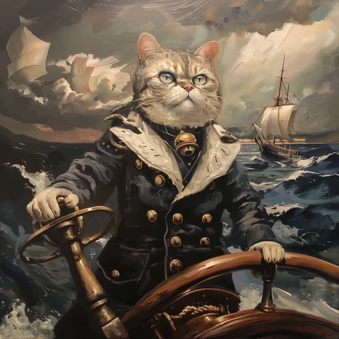 Oil painting of a Captain Ahab Cat! 