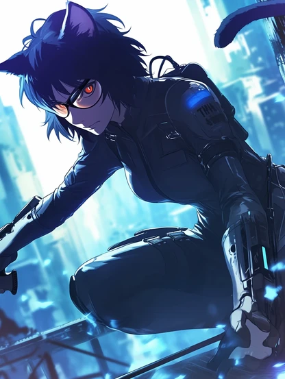 Major Motoko Kusanagi as a Cat with red eyes and glasses.