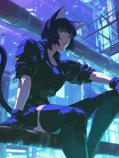 Major Motoko Kusanagi as a Cat contemplating the shell. 