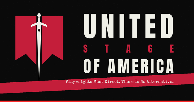 Logo for The United Stage. A dagger between flags. 