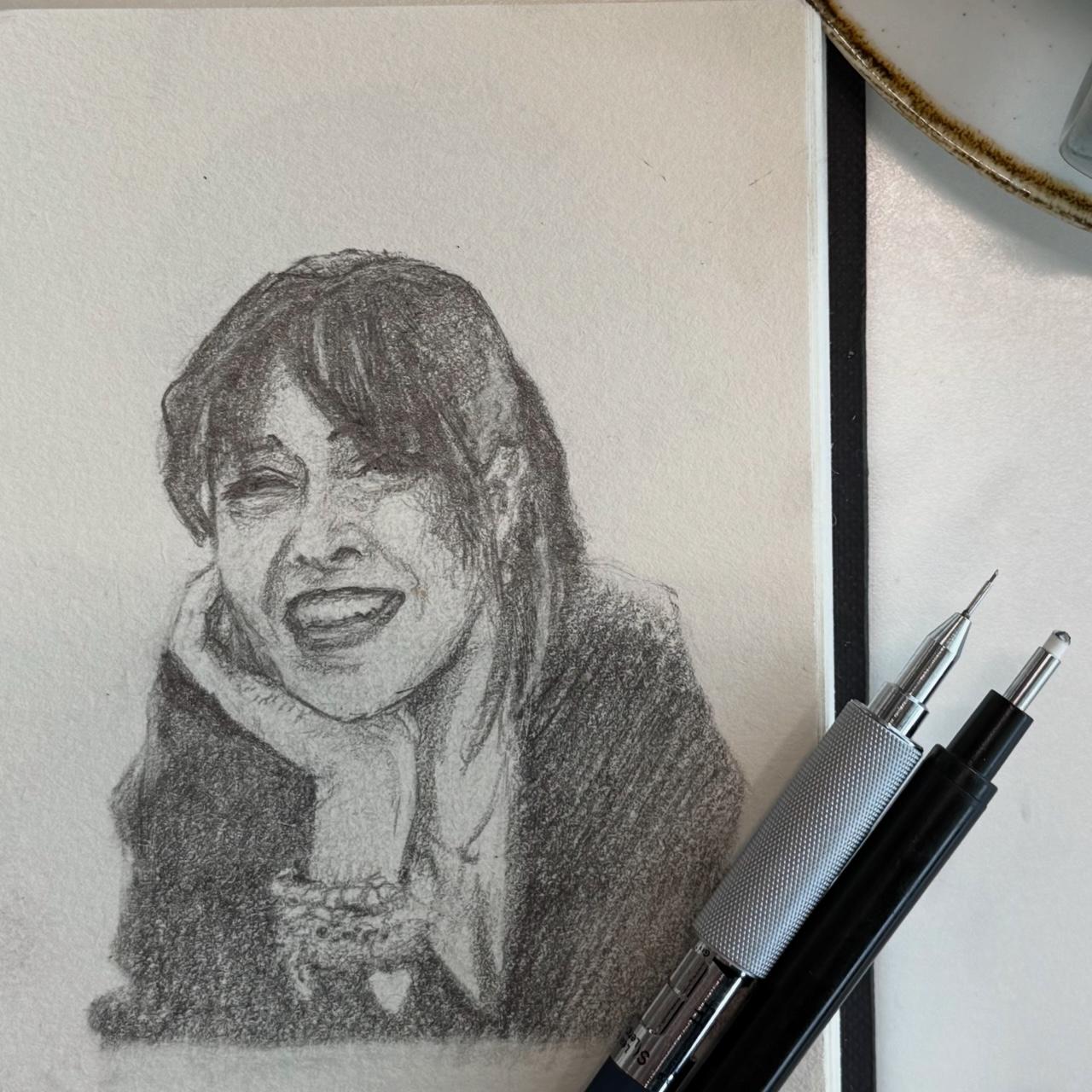 Coffee sketching
Pencil sketch of a woman looking to camera resting her head on her hand
30 minutes
HB 0.3 mechanical pencil
#portrait #portraiture #pencil #pencilsketches #pencilartwork #pencilportrait