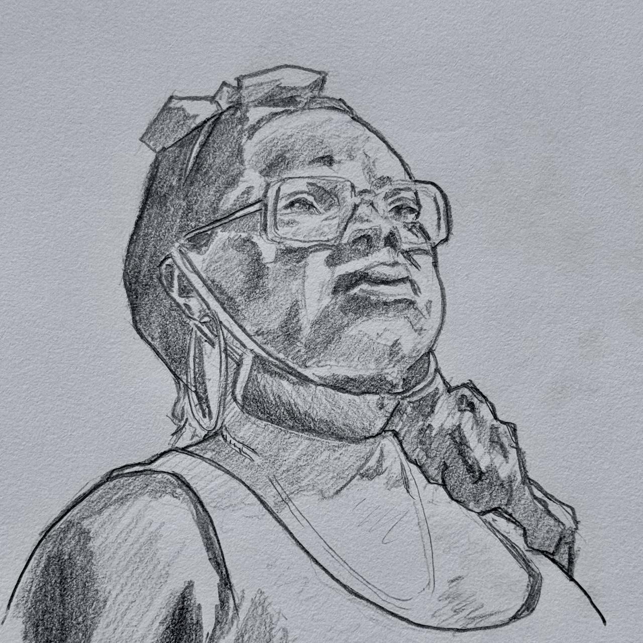 Pencil sketch of a woman looking off camera
Coffee sketching
HB Mechanical Pencil
30 minutes