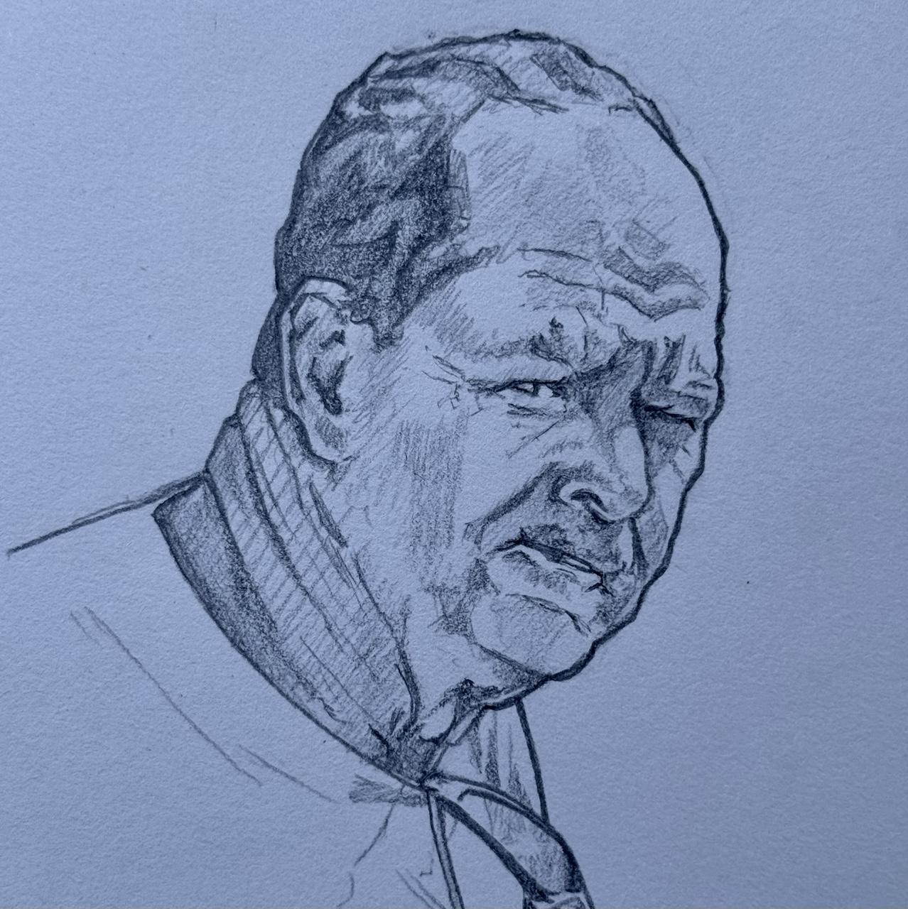Pencil sketch of man 3/4 profile looking to camera squinting in the sun
Coffee sketching
1hr 
HB Mechanical Penci