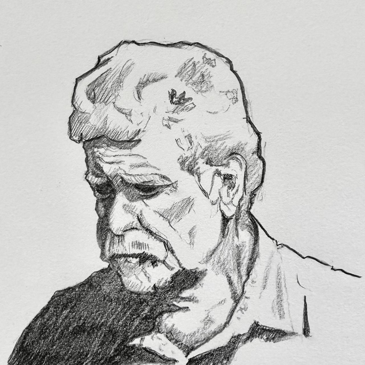 Pencil sketch of a man looking off camera 
Coffee sketching
HB Mechanical Pencil
30 minutes