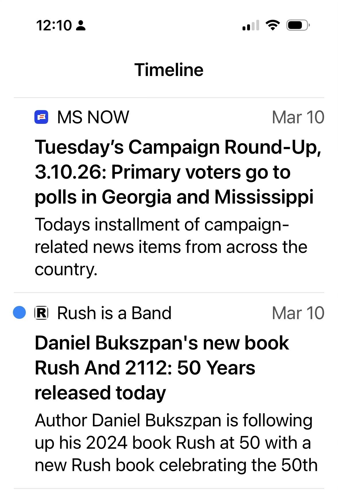 Screenshot of Stream show the difference between a read and unread item.