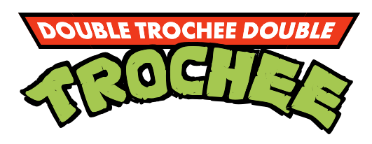 the Teenage Mutant Ninja Turtles logo generator, with the input words
double trochee double
     TROCHEE

credit to http://glench.com/tmnt/#Double_trochee_double_trochee

and https://xkcd.com/1412/