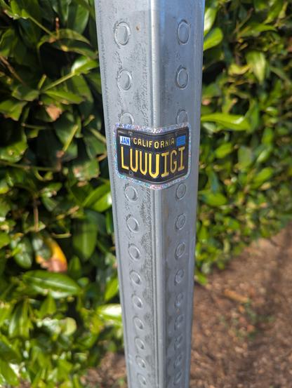 A two inch sticker of a mock California license plate 

The license number is 

LUUUIGI