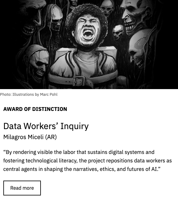 Screenshot of the award website