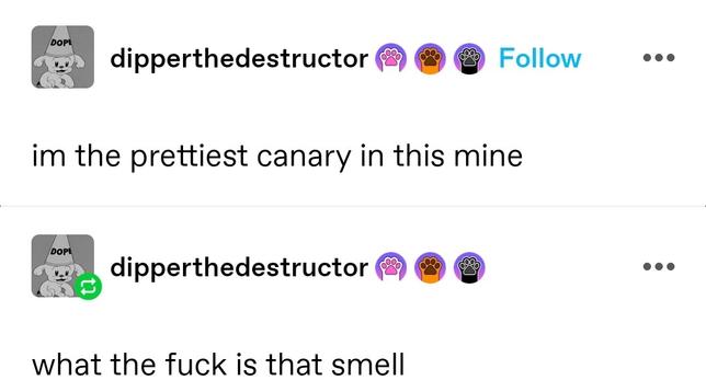 im the prettiest canary in this mine

what the fuck is that smell