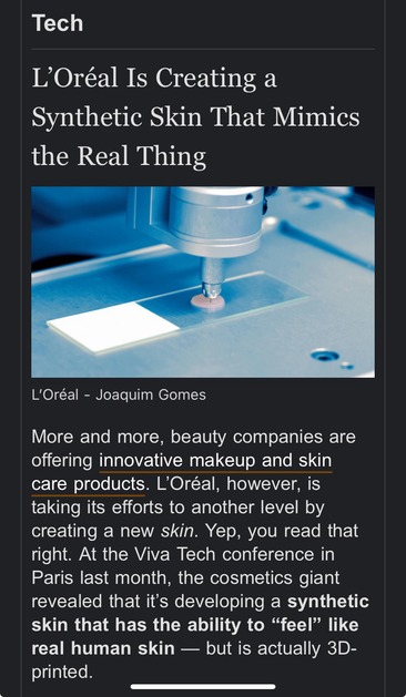 L’Oreal 3D printing human skin