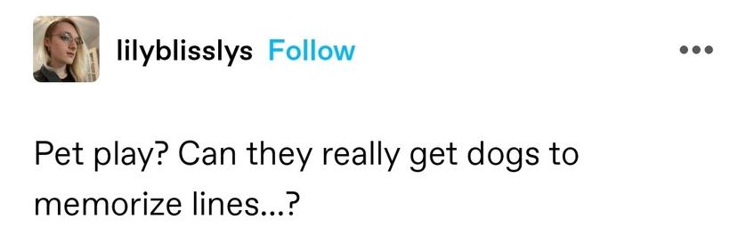 Pet play? Can they really get dogs to memorize lines…?