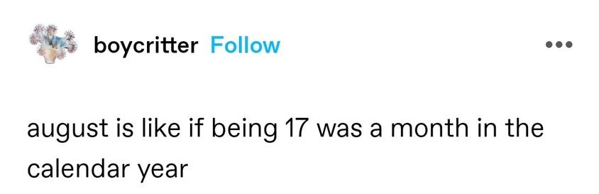 august is like if being 17 was a month in the calendar year