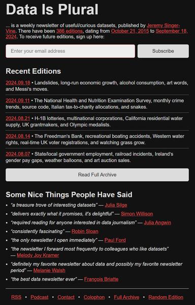 screen shot - Data Is Plural home page @ 20240919