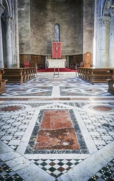 The interior of Viterbo Cathedral with the Cosmati-style floor prominent in the foreground. In the background is the altar with a crucifix.

https://joan-carroll.pixels.com/featured/cathedral-interior-viterbo-italy-joan-carroll.html

#cathedral #viterbo #italy #church #altar #floor #cosmati #inlay #relition #mosaic #historical #christian #catholic #geometric #romanesque #BuyIntoArt #AYearForArt #artforsale #wallartforsale #giftideas @joancarroll