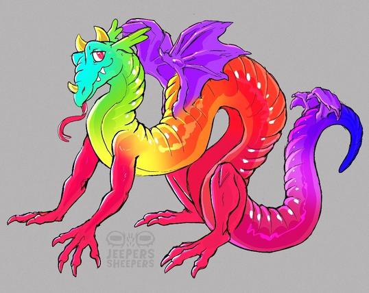 An image of a giant rainbow gummy worm with draconic features, thus making a gummy wyrm!
