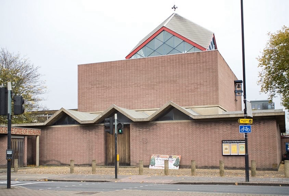 A colour photograph of the main facade of St Paul’s with its glazed cupola