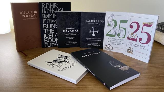 A photo of the books I brought back from Iceland.