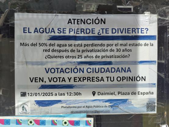 Cartel para organizarse contra la privatización del agua