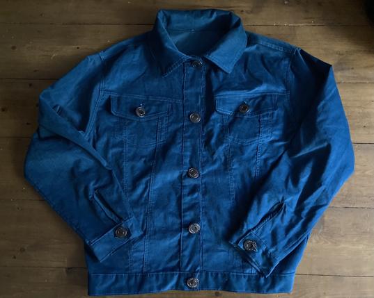 Teal needlecord jeans jacket with silver buttons