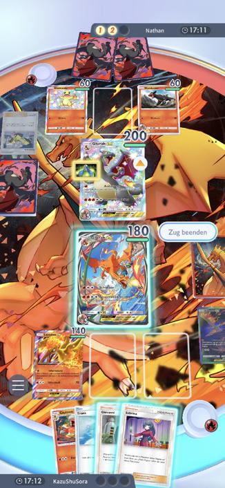 A scene of Charizard vs black Charizard in the Pokémon TCG Pocket app.