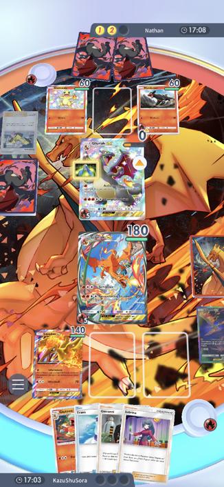 My Charizard defeats the black Charizard.