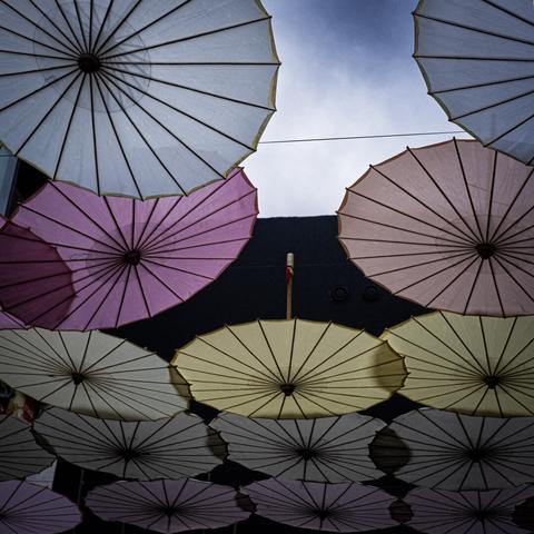 Un cliché d'une décoration de supermarché clichesque, en fin de vie : passée la saison des pluies, l'installation aux couleurs délavées est maintenant en déshérence.