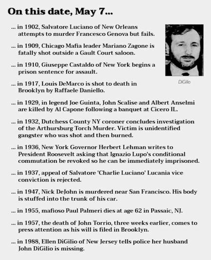Collection of crime history items from May 7. Image of John DiGilio.