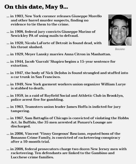 Collection of crime history items from May 9. Image of Vincent Basciano.