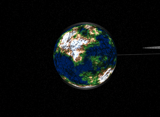 A screenshot of a terrestrial planet with oceans