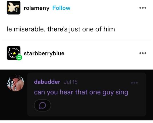 le miserable. there's just one of him

can you hear that one guy sing