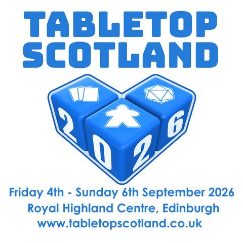 Image shows the logo for Tabletop Scotland 2026, which will take place from Friday 4th to Sunday 6th September 2026.