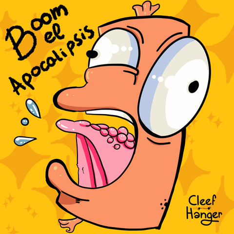 Petardo del tipo masclet con la bocaza super abierta diciendo BOOM EL APOCALIPSIS