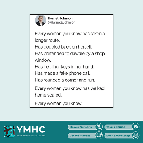 Every woman you know has taken a longer route.
Has doubled back on herself.
Has pretended to dawdle by a shop window.
Has held her keys in her hand.
Has made a fake phone call.
Has rounded a corner and run.
Every woman you know has walked home scared.
Every woman you know.

By @HarrietEJohnson