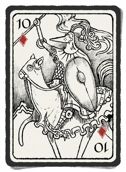 A game card with a knight on it