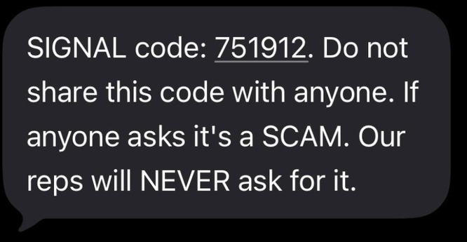 screenshot of Signal SMS verification