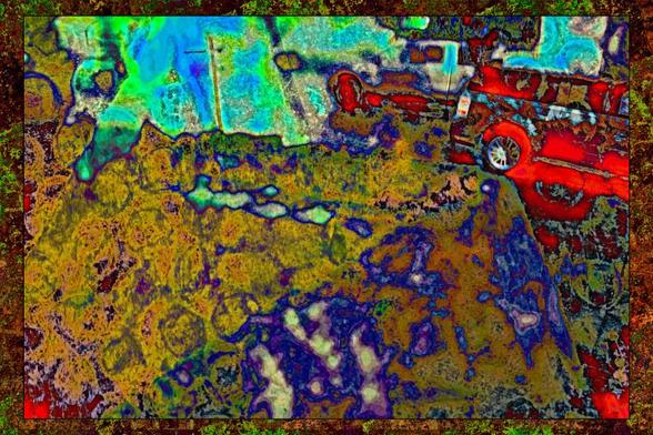 The same double exposure has been further digitally modified to be more deteriorated and corroded by age and chemical processing.