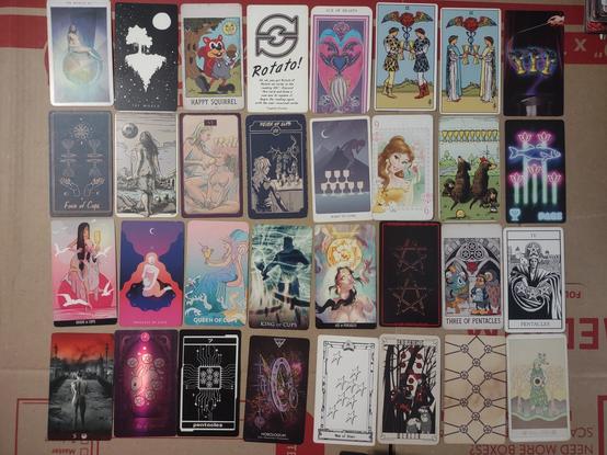 various tarot cards from various decks