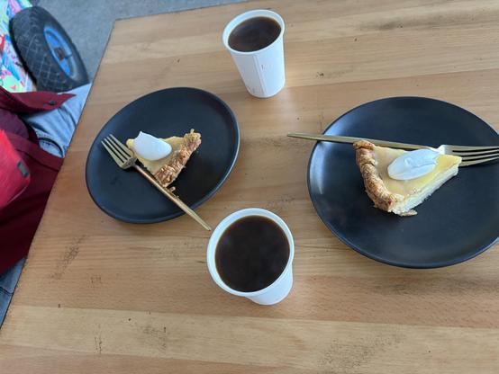 Two pieces of pie, and two cups of coffee.