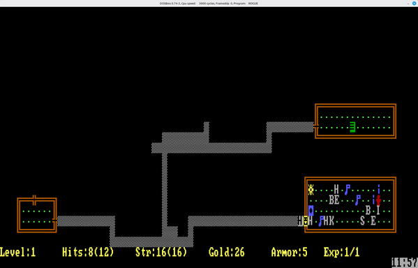I shot from the game Rogue showing the PC running from a hobgoblin, only to burst into a room filled with enemies.