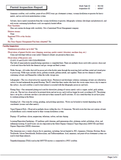 image of detailed inspection report written by city of san jose