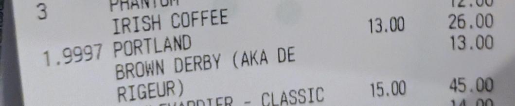 Sliver of a receipt showing 1.9997 cocktails