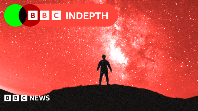 Treated image of a person standing under the galaxy