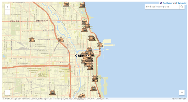 Map image with museums in Chicago shown