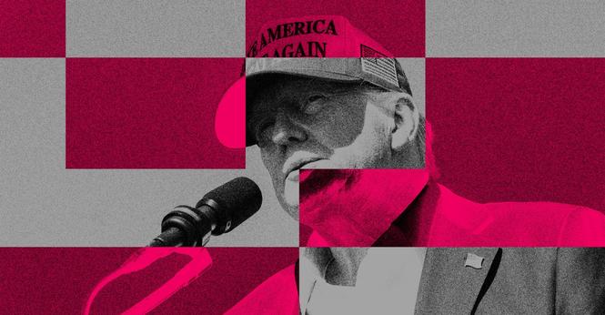 Pixelated image of Donald Trump in a Make America Great Again hat